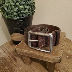 MARTIN DINGMAN Hand Made Italian Distressed Textured Brown Leather Belt Men's 36